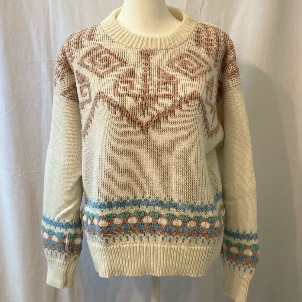 Vintage Mademoiselle Women’s Chunky Knit Geometric Crewneck Sweater